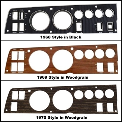 PN  2857185 - 2927879 - 2984775 instrument cluster bezel for 1968-70 Plymouth GTX - RoadRunner & Dodge Charger - Coronet - SuperBird with Rallye Dash