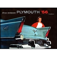 10.5"x 15" full-color 14-page showroom sales brochure for all 1956 Plymouth Belvedere - Plaza - Savoy - Suburban