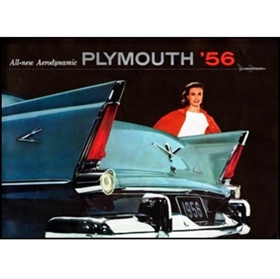 10.5"x 15" full-color 14-page showroom sales brochure for all 1956 Plymouth Belvedere - Plaza - Savoy - Suburban