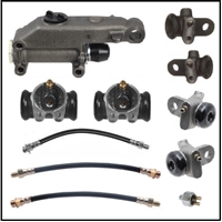 Package includes the master cylinder, all (6) wheel cylinders, all (3) rubber brake hoses and a hydraulic stop light switch
