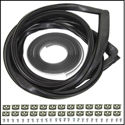 Molded backlight gasket with garnish molding retainer clips for 1967-69 Plymouth Barracuda and 1967-69 Dodge Dart hardtops