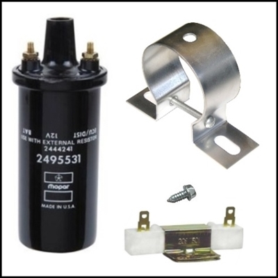 Ignition coil, coil bracket and ballast resistor for all 1965-70 Plymouth Fury; all 1964-70 Dodge Polara - Monaco - 880; all 1964-70 Chrysler and all 1964-70 Imperial