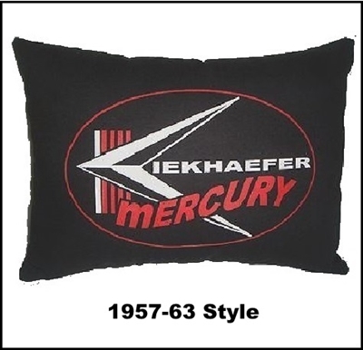 17" x 12.5" pillow with silk-screened vintage Mercury outboard motors logo