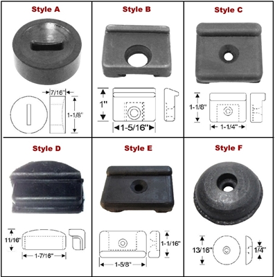 Package of (4) precision molded rubber door bumpers for all 1930-40 Chrysler Corp. passenger cars