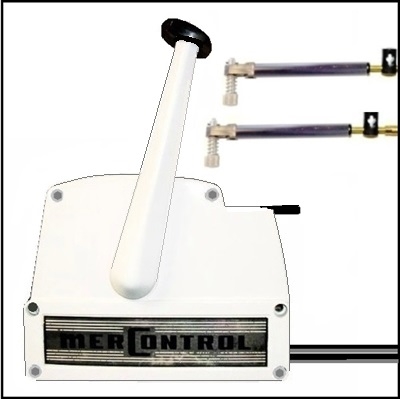 Refurbished single lever remote control assembly with new throttle and shift cables for vintage Mercury 4- and 6-cylinder outboard motors