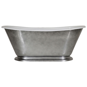 'The Gigi-Whitby-60' 60" Cast Iron Petite French Bateau Tub with Aged Chrome Exterior and Drain