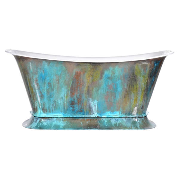 'The Bordeaux-59-VC' 59" Cast Iron Chariot Tub with PURE METAL Verdigris Copper Exterior and Drain