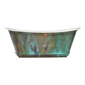 'The Charroux-59-VC' 59" Cast Iron Chariot Tub with PURE METAL Verdigris Copper Exterior and Drain