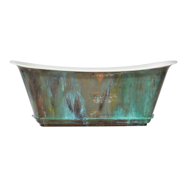 'The Charroux-67-VC' 67" Cast Iron Chariot Tub with PURE METAL Verdigris Copper Exterior and Drain