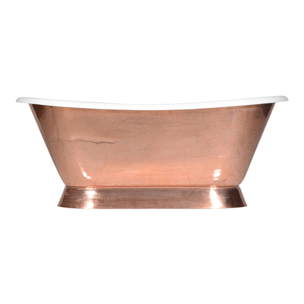 'The Furness-PC-66' 66" Cast Iron French Bateau Tub with PURE METAL Polished Copper Exterior and Drain