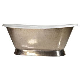 'The Furness-PN-66' 66" Cast Iron French Bateau Tub with PURE-METAL Polished Nickel Exterior