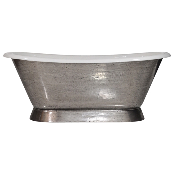 'The Furness-StainlessSteel66' 66" Cast Iron French Bateau Tub with PURE METAL Stainless Steel Exterior and Drain