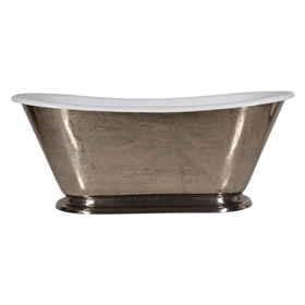 'The Gigi-Nickel60' 60" Cast Iron Petite Bateau Tub with PURE METAL Polished Nickel Exterior and Drain