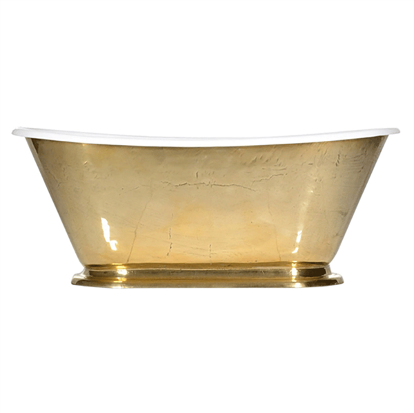 'The Gigi-PB60' 60" Cast Iron Petite Bateau Tub with PURE METAL Polished Brass Exterior and Drain