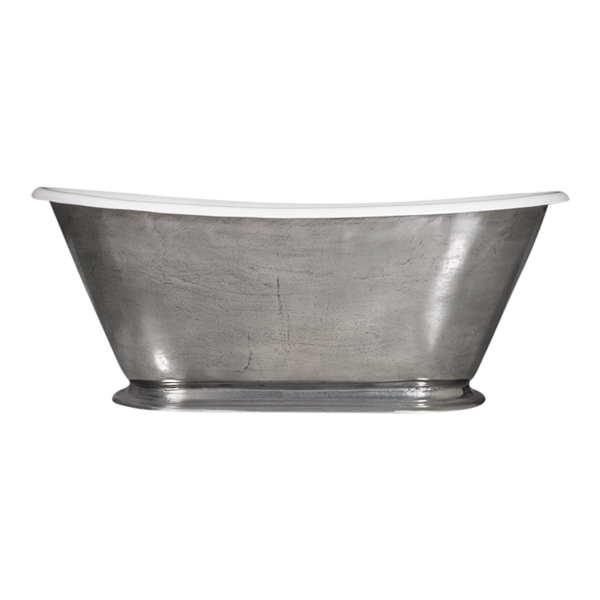 'The Gigi-SS-60' 60" Cast Iron Petite Bateau Tub with PURE METAL Stainless Steel Exterior and Drain