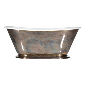 'The Gigi-TB60' 60" Cast Iron Petite Bateau Tub with PURE METAL Tempered Brass Exterior and Drain