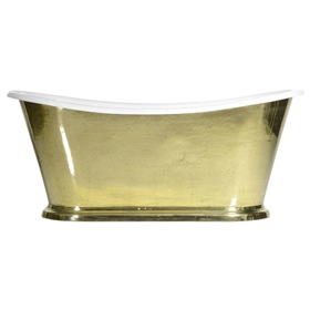 'The Paris-Brass73' 73" Cast Iron French Bateau Tub with PURE METAL Polished Brass Exterior and Drain