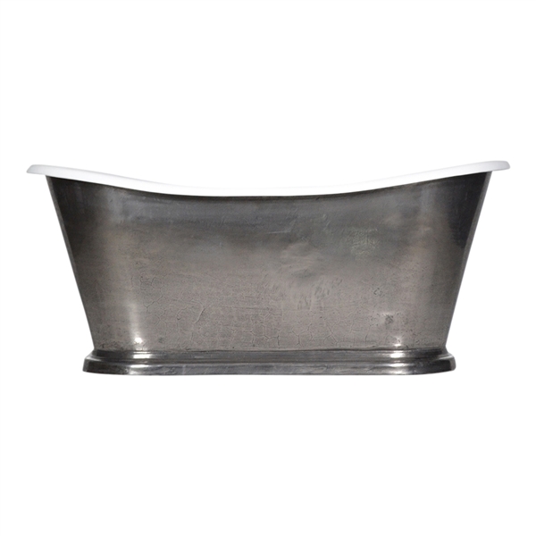 'The Paris-StainlessSteel67' 67" Cast Iron French Bateau Tub with PURE METAL Stainless Steel Exterior and Drain