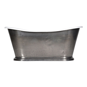 'The Paris-StainlessSteel73' 73" Cast Iron French Bateau Tub with PURE METAL Stainless Steel Exterior and Drain