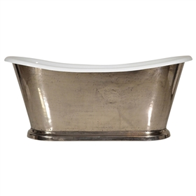 <b><center>'The Paris-Nickel67'</b><br> 67" Cast Iron French Bateau Tub with PURE METAL Polished Nickel Exterior and Drain