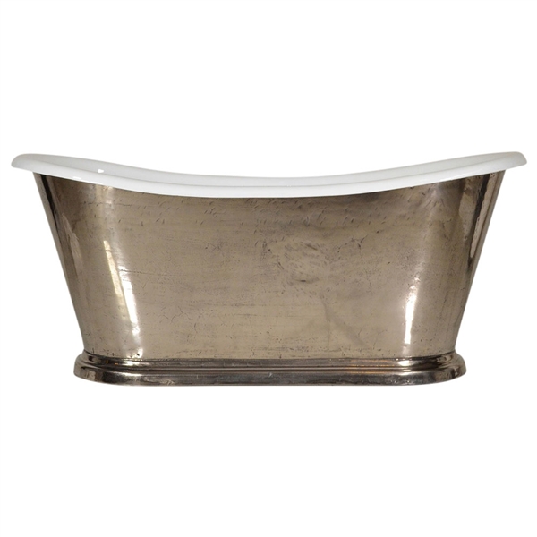 <b><center>'The Paris-Nickel67'</b><br> 67" Cast Iron French Bateau Tub with PURE METAL Polished Nickel Exterior and Drain