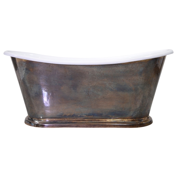 'The Paris-TB67' 67" Cast Iron French Bateau Tub with PURE METAL Tempered Brass Exterior and Drain