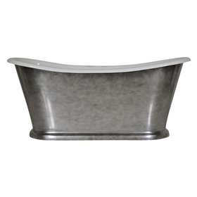 'The Paris-Whitby-67' 67" Cast Iron French Bateau Tub with Aged Chrome Exterior and Drain