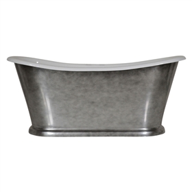 'The Paris-Whitby-73' 73" Cast Iron French Bateau Tub with Aged Chrome Exterior and Drain