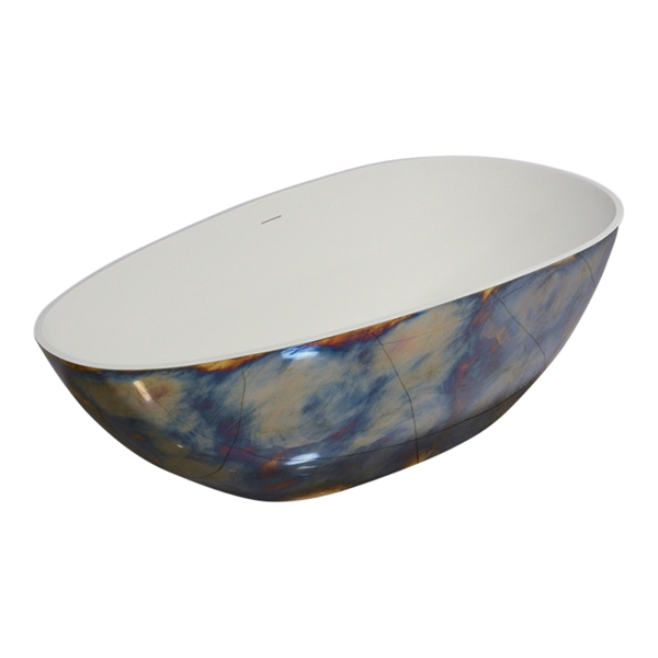 'The Perseus-TB67' 67" Solid Surface Stone Resin Egg Shape Tub with Tempered Brass Metal Exterior and Drain