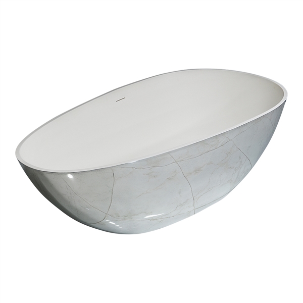 'The Perseus-Zinc67' 67" Solid Surface Stone Resin Egg Shape Tub with Polished Zinc Metal Exterior and Drain