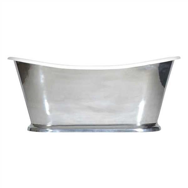 'The Toulouse67' 67" Cast Iron French Bateau Tub with Mirror Polished Zinc Exterior and Drain
