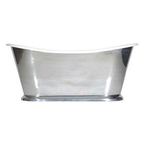 'The Toulouse73' 73" Cast Iron French Bateau Tub with Mirror Polished Zinc Exterior and Drain