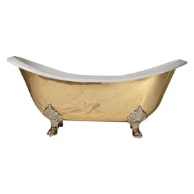'The Avignon-68' 68" PURE METAL Polished Brass Exterior Double Slipper Cast Iron Clawfoot Tub and Drain