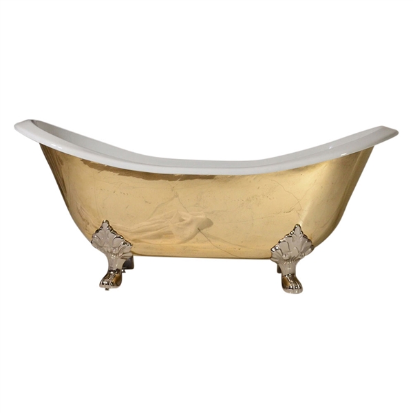 'The Avignon-73' 73" PURE METAL Polished Brass Exterior Double Slipper Cast Iron Clawfoot Tub and Drain