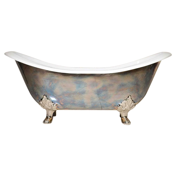 'The Avignon-TB68' 68" PURE METAL Tempered Brass Exterior Double Slipper Cast Iron Clawfoot Tub and Drain