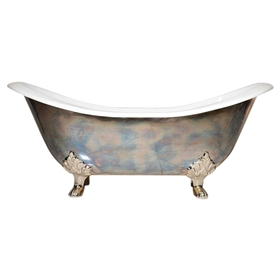 'The Avignon-TB73' 73" PURE METAL Tempered Brass Exterior Double Slipper Cast Iron Clawfoot Tub and Drain