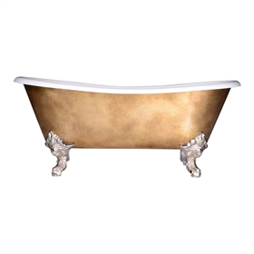 'The BridlingtonAgedBrass' Cast Iron French Bateau Clawfoot Tub with PURE METAL Aged Brass Exterior and Drain