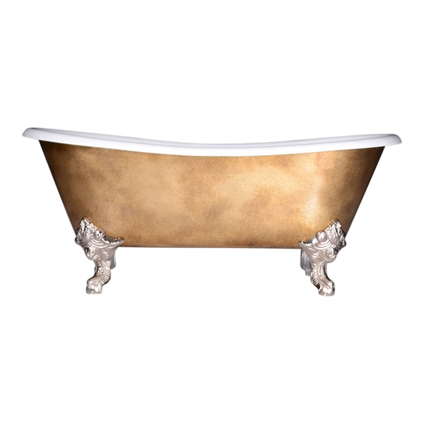 'The BridlingtonAgedBrass68' 68" Cast Iron French Bateau Clawfoot Tub with PURE METAL Aged Brass Exterior and Drain