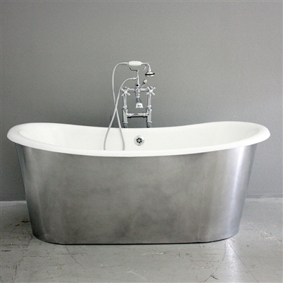 <br>'The Bardsey59' 59" Cast Iron French Bateau Tub with BURNISHED ALUMINUM Exterior plus Drain<BR>