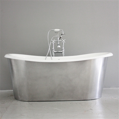 <br>'The Bardsey73' 73" Cast Iron French Bateau Tub with BURNISHED ALUMINUM Exterior plus Drain<BR>