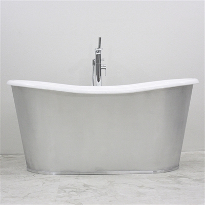 <br>'The Blenheim' 59" Cast Iron French Bateau Tub Package with BURNISHED ALUMINUM Exterior<BR>