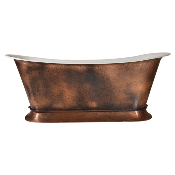 'The BordeauxAgedCopper67' 67" Cast Iron Chariot Tub with PURE-METAL Aged Copper Exterior and Drain