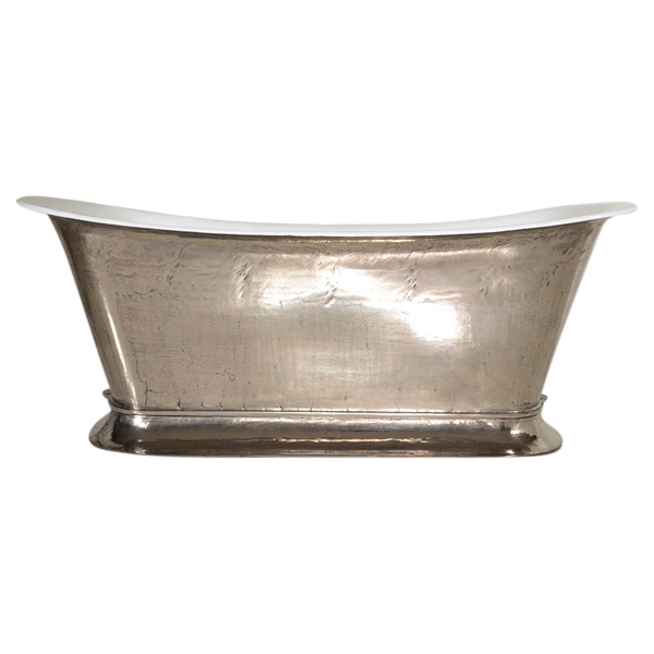 The Bordeaux-PN59' 59" Cast Iron Chariot Tub with PURE-METAL Polished Nickel Exterior and Drain