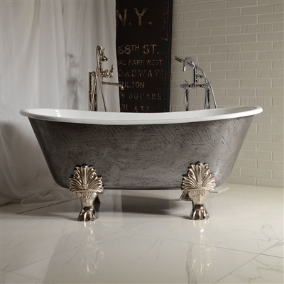 <br>'The Breadsall' 59" Cast Iron French Bateau Clawfoot Tub<BR>with a HAND BURNISHED Natural Iron Exterior plus Drain<BR>