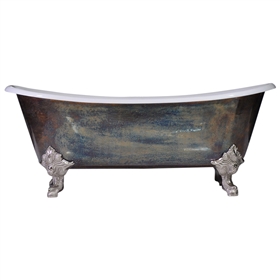 'The Bridlington-TB' PURE METAL Tempered Brass Exterior French Bateau Cast Iron Clawfoot Tub and Drain