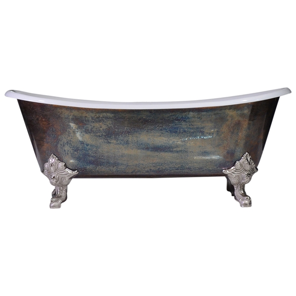 'The Bridlington-TB' PURE METAL Tempered Brass Exterior French Bateau Cast Iron Clawfoot Tub and Drain