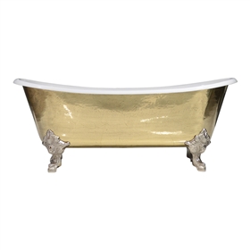 'The Bridlington-PB' Cast Iron French Bateau Clawfoot Tub with PURE METAL Polished Brass Exterior and Drain