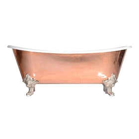 PURE METAL Polished Copper 'Bridlington-PC' Cast Iron French Bateau Clawfoot Tub and Drain