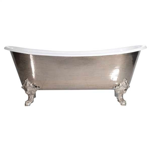 'The Bridlington-PN68' 68" Cast Iron French Bateau Clawfoot Tub with PURE-METAL Polished Nickel Exterior and Drain