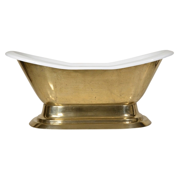 'The Byland73' 73" Cast Iron Double Slipper Pedestal Tub with PURE METAL Polished Brass Exterior and Drain